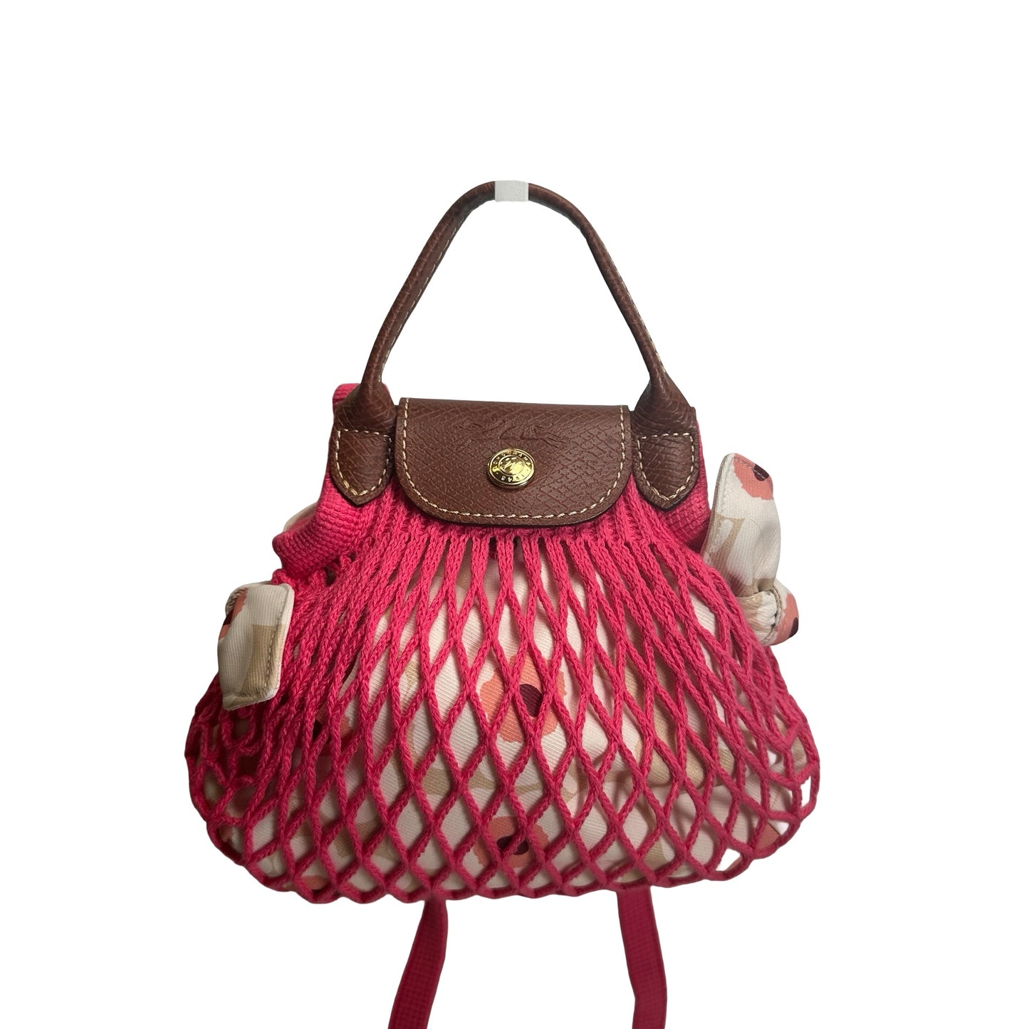 Used LONGCHAMP Netting Le Pliage Filet Cross body bag Pink Brown