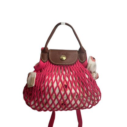 Used LONGCHAMP Netting Le Pliage Filet Cross body bag Pink Brown