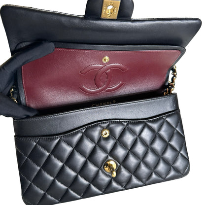 Used CHANEL Quilted Lambskin Classic Flap Chain Shoulder Bag Black Gold