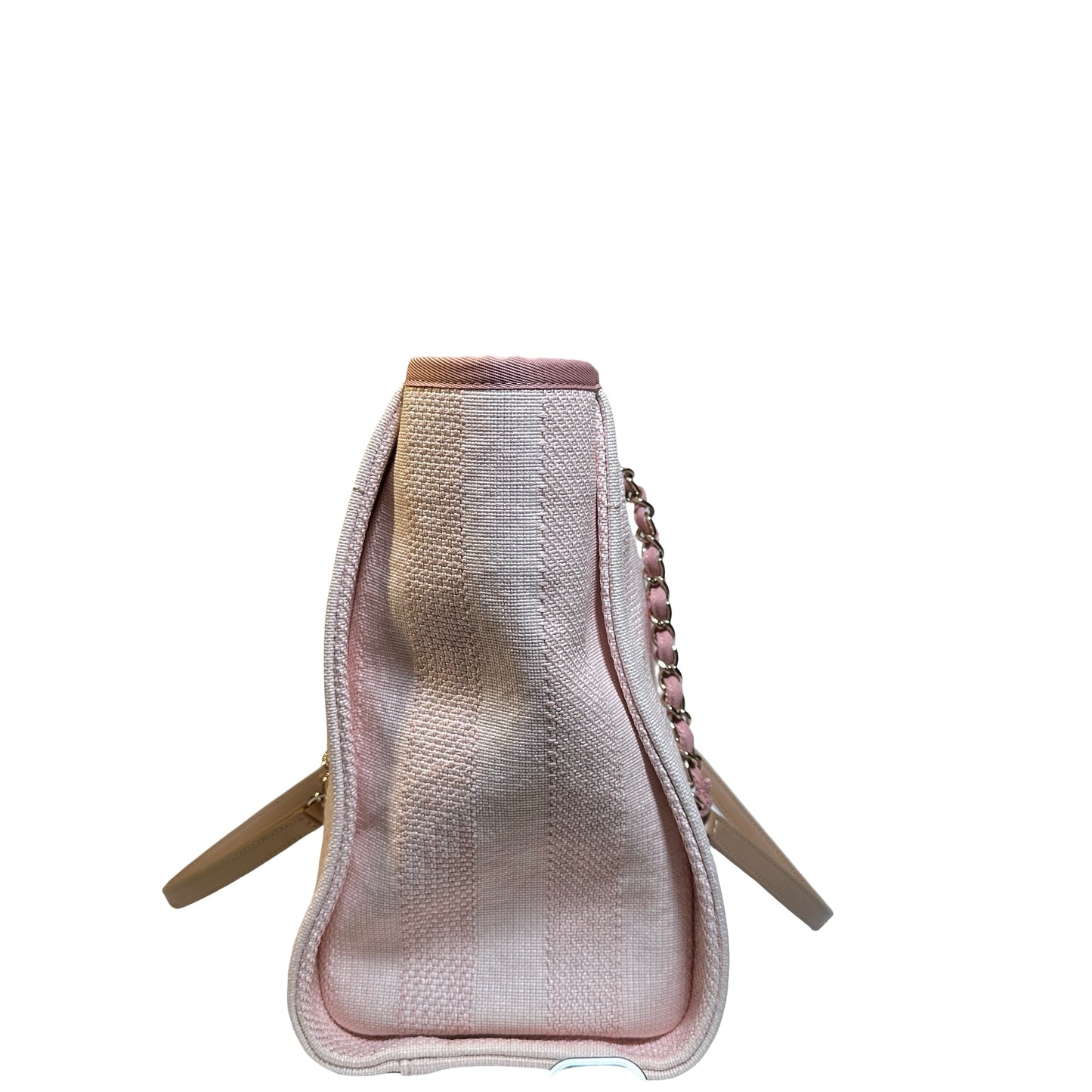 Used CHANEL Canvas Deauville Tote Shoulder Bag Pink GHW