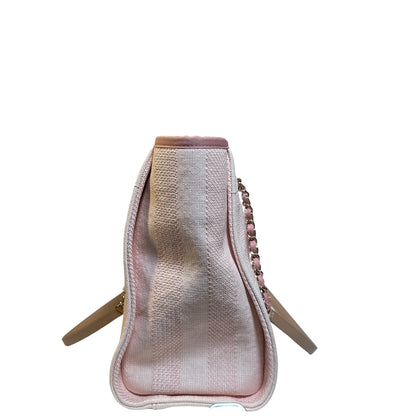 Used CHANEL Canvas Deauville Tote Shoulder Bag Pink GHW