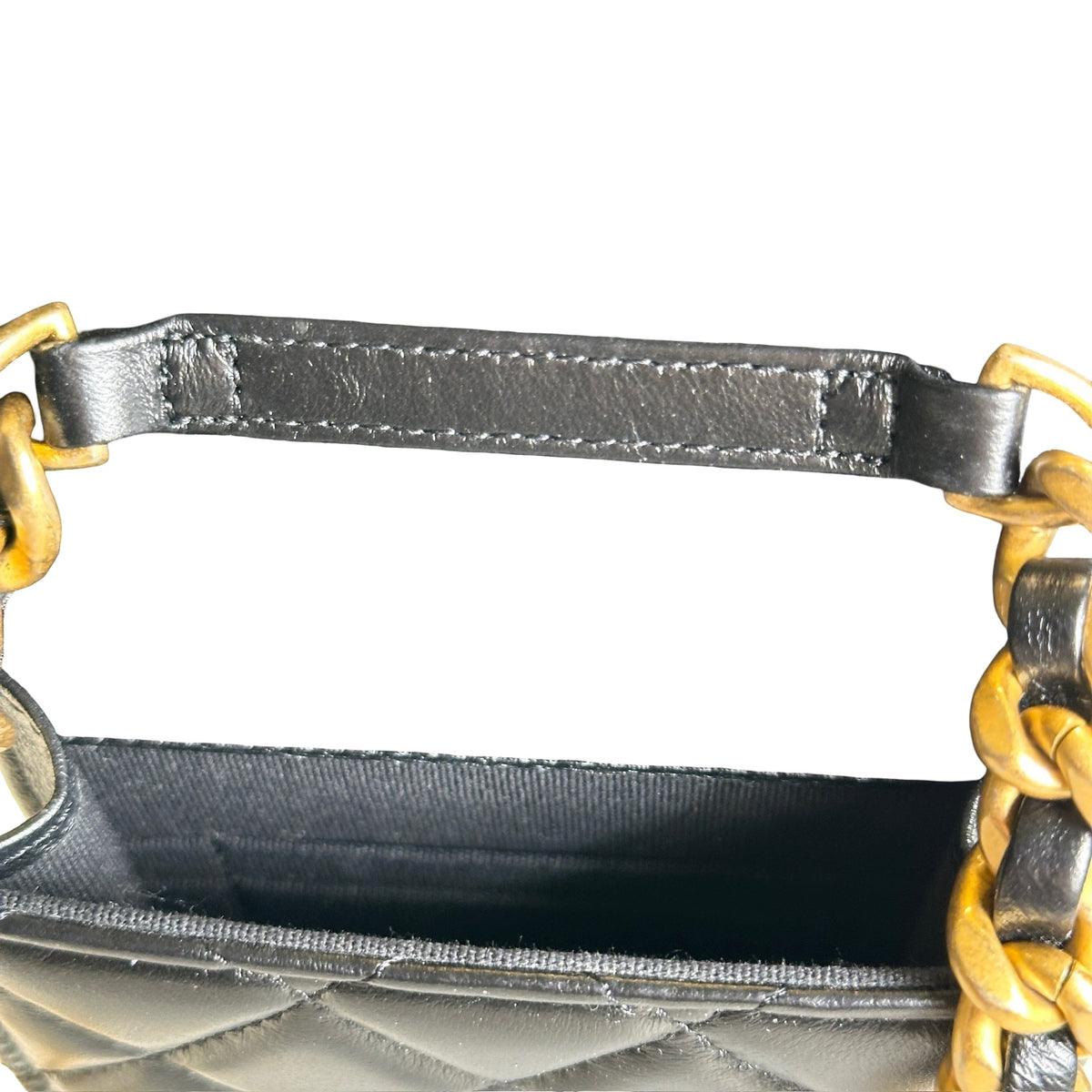 Used CHANEL Quilted Lambskin Chanel 19 Phone Holder Phone Bag Black Gold Ruthenium