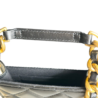 Used CHANEL Quilted Lambskin Chanel 19 Phone Holder Phone Bag Black Gold Ruthenium