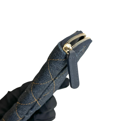 Used CHANEL Quilted Denim Denim Quilted Wallet Pouch Blue