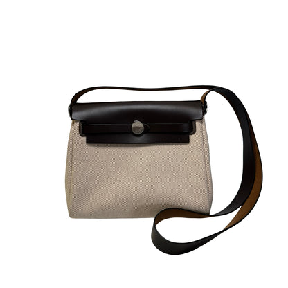 Used HERMES Canvas Leather Mini Herbag Handbag Beige Brown