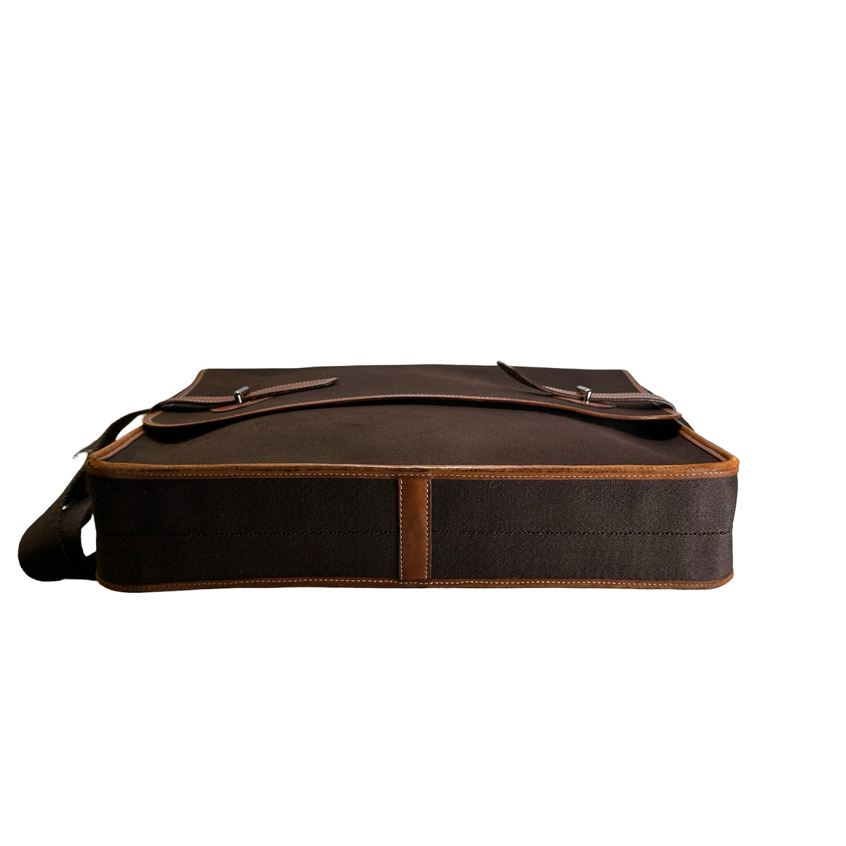 Used HERMES Canvas Leather Barda Shoulder Bag Brown