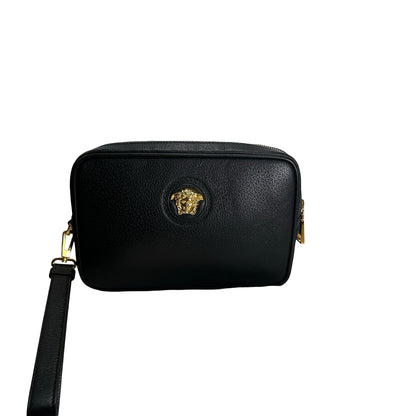 VERSACE Pebbled Leather Medusa Camera Bag Camera Bag Black Gold