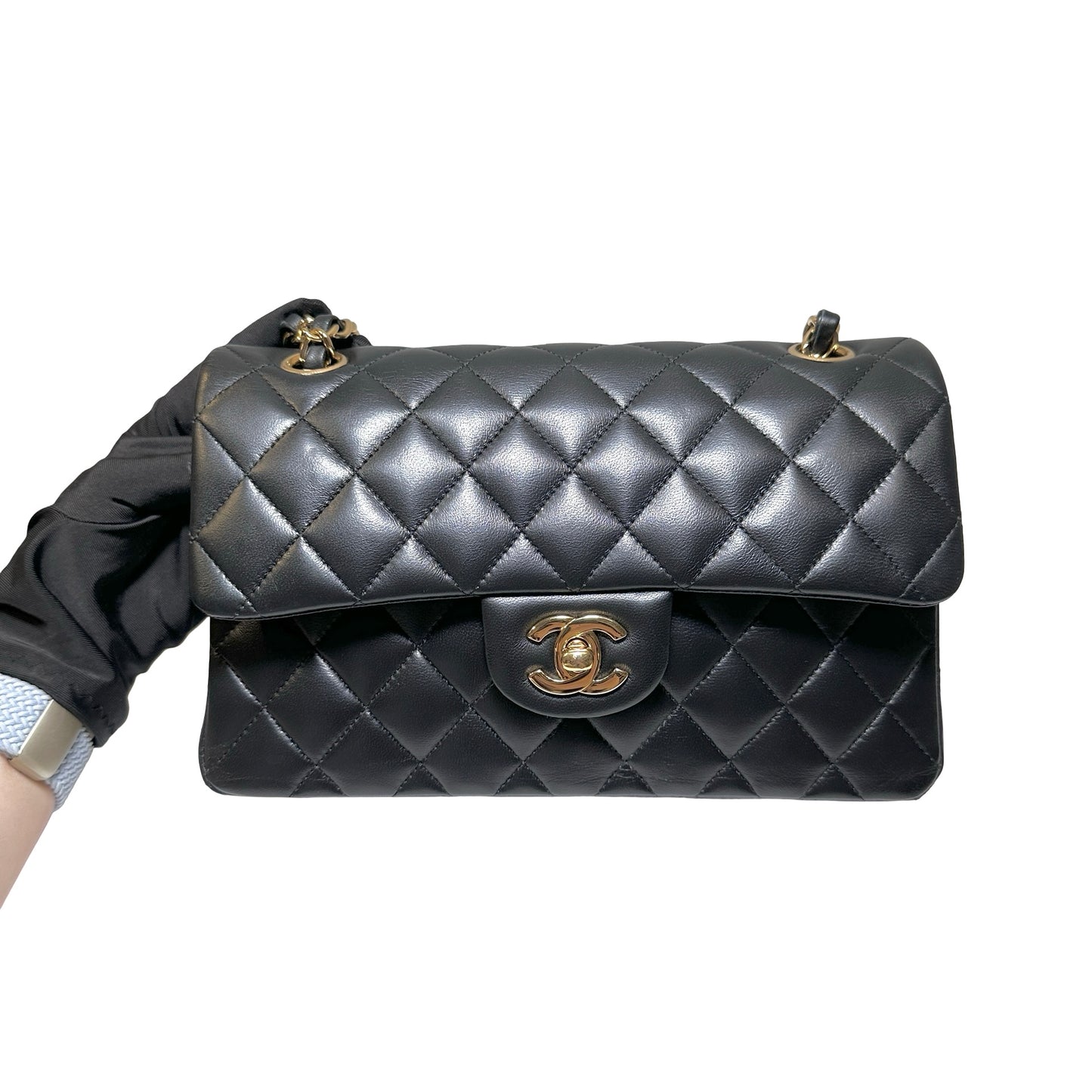 Used Chanel Calfskin Leather CF 23 Shoulder Bag Black GHW