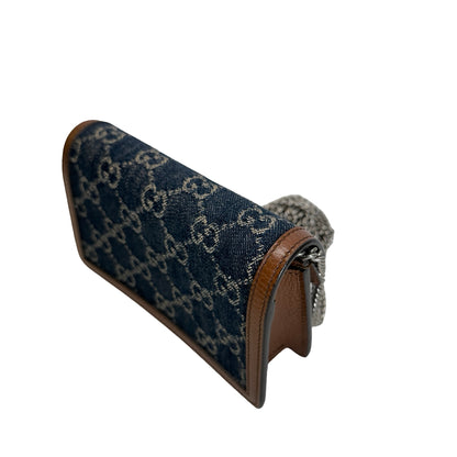 Used GUCCI GG Supreme Denim Dionysus Shoulder Bag Blue Brown