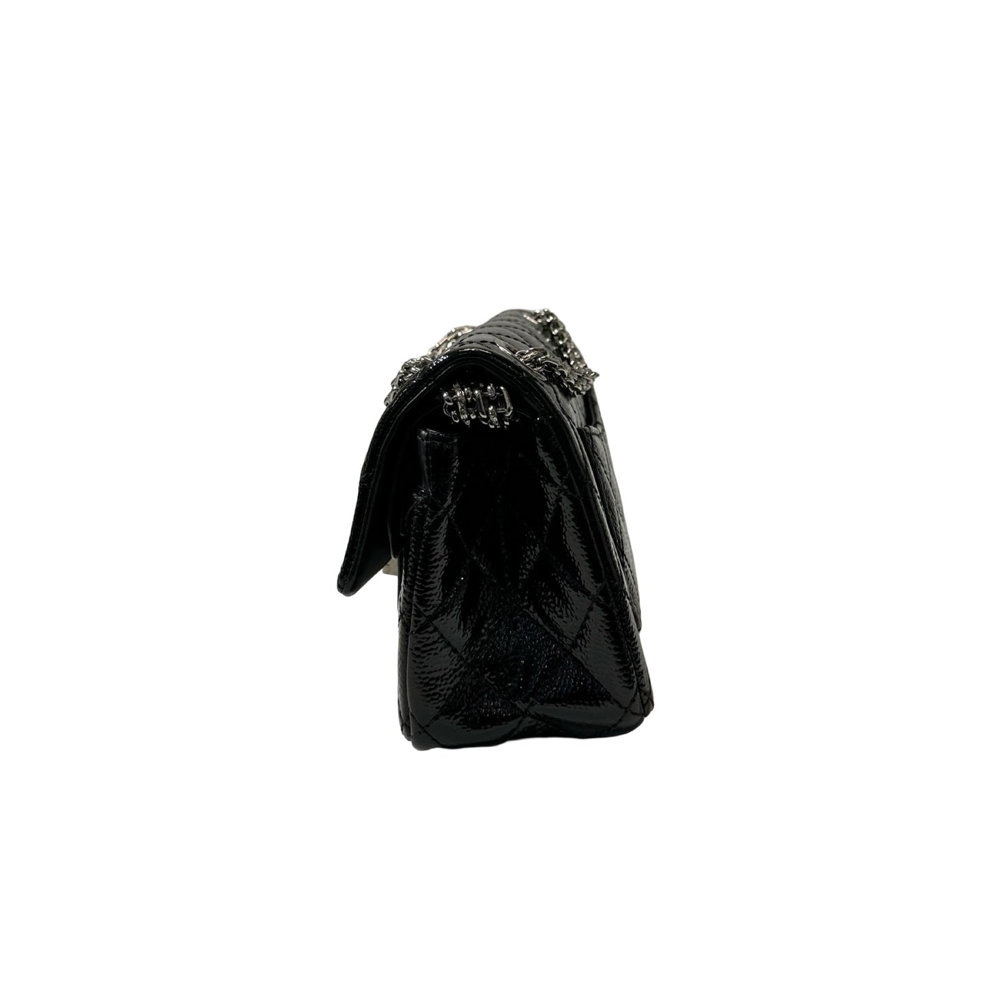 Used CHANEL Patent Leather 2.55 Mini 224 Double Flap Shoulder Bag Black PHW