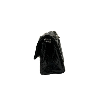 Used CHANEL Patent Leather 2.55 Mini 224 Double Flap Shoulder Bag Black PHW