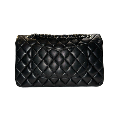 Used CHANEL Quilted Lambskin Classic Flap Chain Shoulder Bag Black Silver hardware