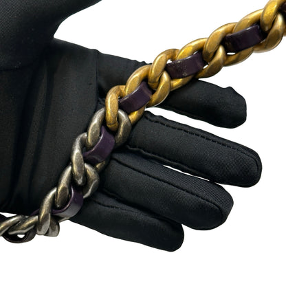 Used CHANEL Lambskin Quilted Chanel 19 Large Chain Shoulder Bag Purple GHW
