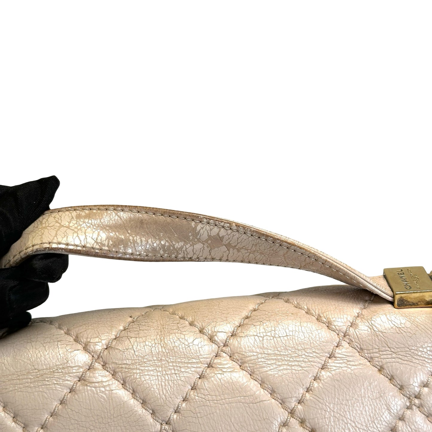 Used CHANEL Quilted Leather Kelly Flap Handbag Beige Gold Tone Hardware