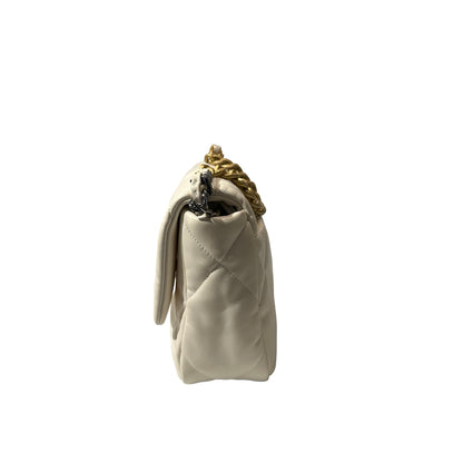 Used CHANEL Lambskin Leather 19 Small Shoulder Bag White GHW