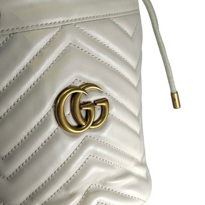Used GUCCI Matelassé chevron leather GG Marmont Matelassé Mini Bag Crossbody Bag White Antique gold-toned hardware