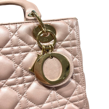 Used DIOR Lambskin Leather Lady Dior Medium Shoulder Bag Pink