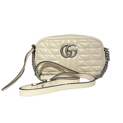Used GUCCI Matelasse Aria Calfskin Leather GG MARMOUNT Chain Shoulder Bag White PHW