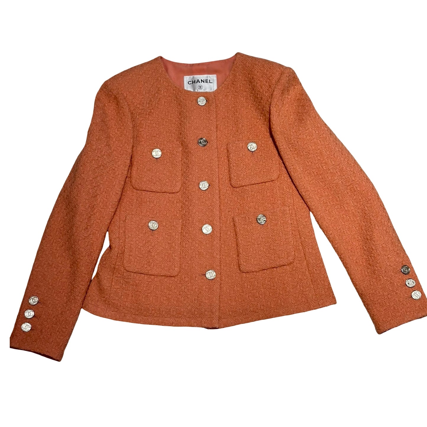 Used CHANEL Tweed Blazer Jacket Coral PHW
