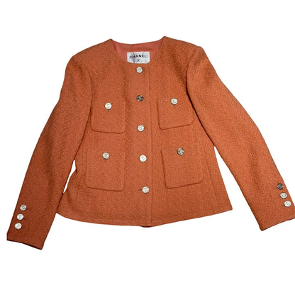 Used CHANEL Tweed Blazer Jacket Coral PHW
