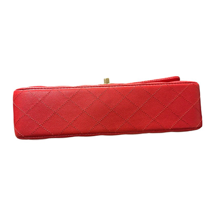 Used CHANEL Quilted Caviar Classic Flap 25 Shoulder Bag Red Gold