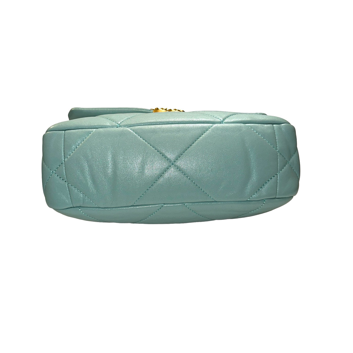 Used CHANEL Lambskin Quilted Chanel 19 Chain Shoulder Bag Light Blue Gold