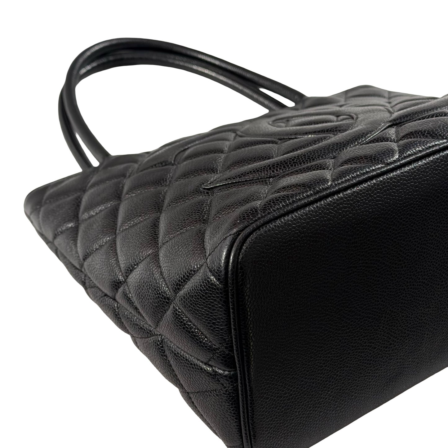 Used Chanel Calfskin Leather Vintage Tote Bag Black GHW