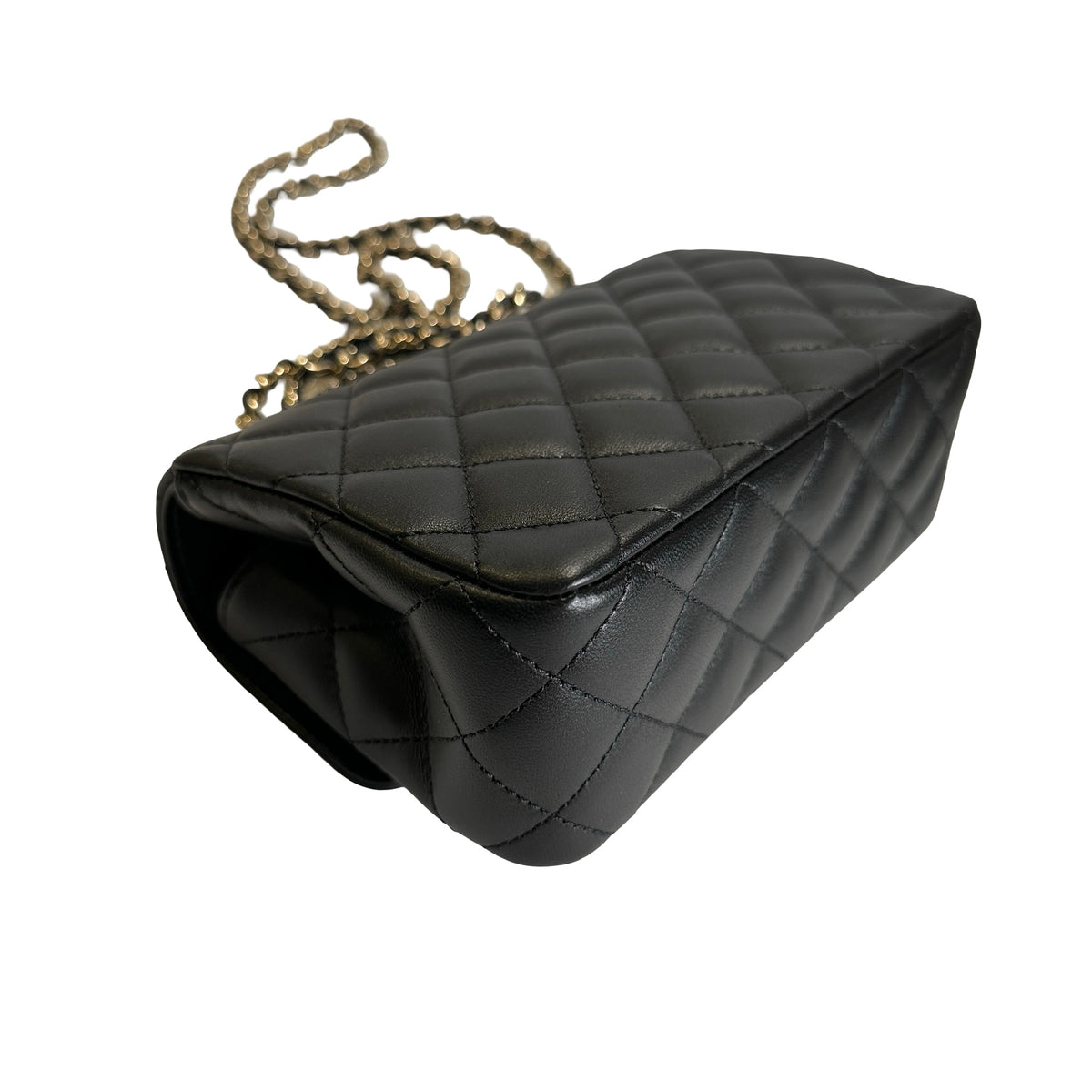 Used CHANEL Quilted Leather Mini Flap Bag with Top Handle Handbag Black