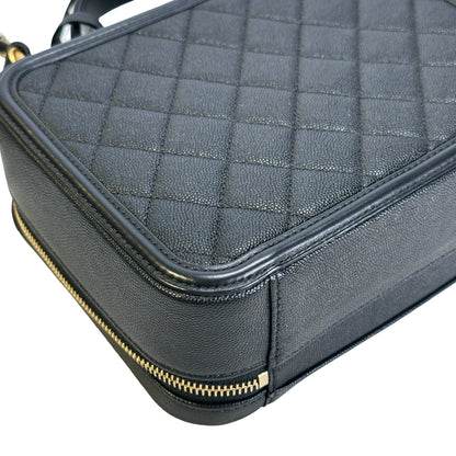 Used CHANEL Quilted Caviar CC Filigree Vanity Case Vanity case Black