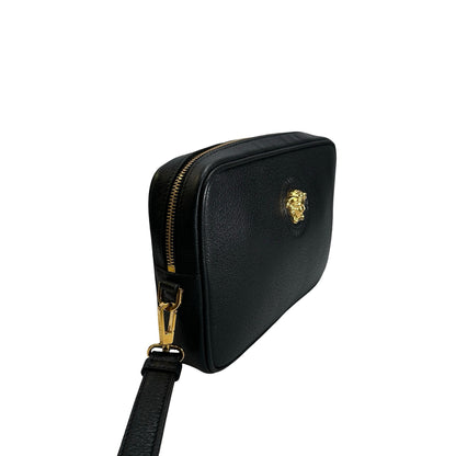 VERSACE Pebbled Leather Medusa Camera Bag Camera Bag Black Gold
