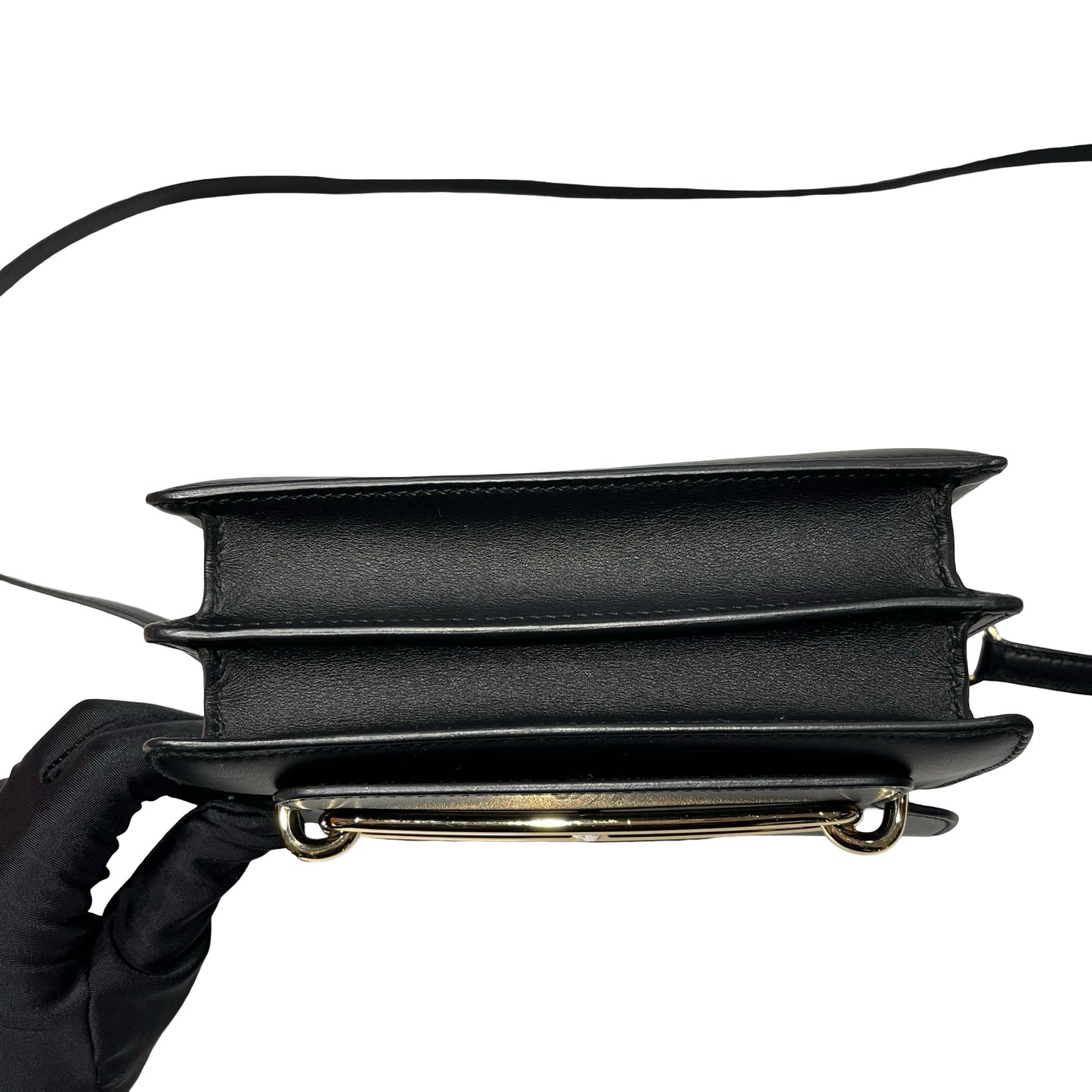Used HERMÈS Calfskin Leather Roulis mini Shoulder Bag Black GHW