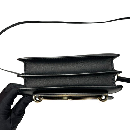 Used HERMÈS Calfskin Leather Roulis mini Shoulder Bag Black GHW