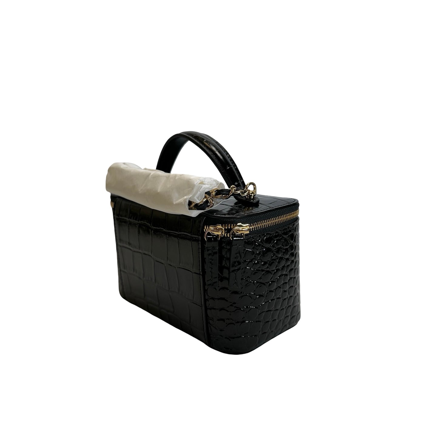 Brand New CHANEL Croc-embossed Vanity case Vanity case Black Gold hardware