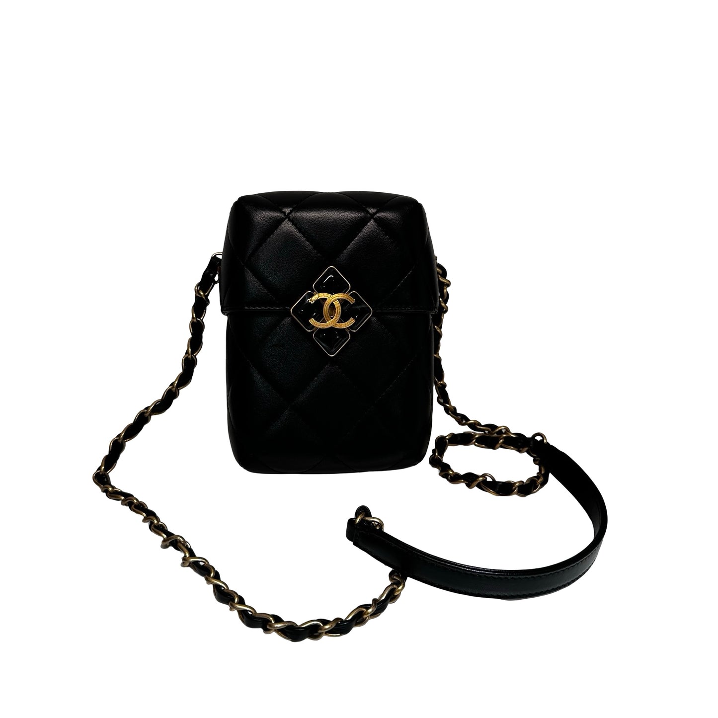 Used CHANEL Lambskin Leather Plexi Box Shoulder Bag Black GHW