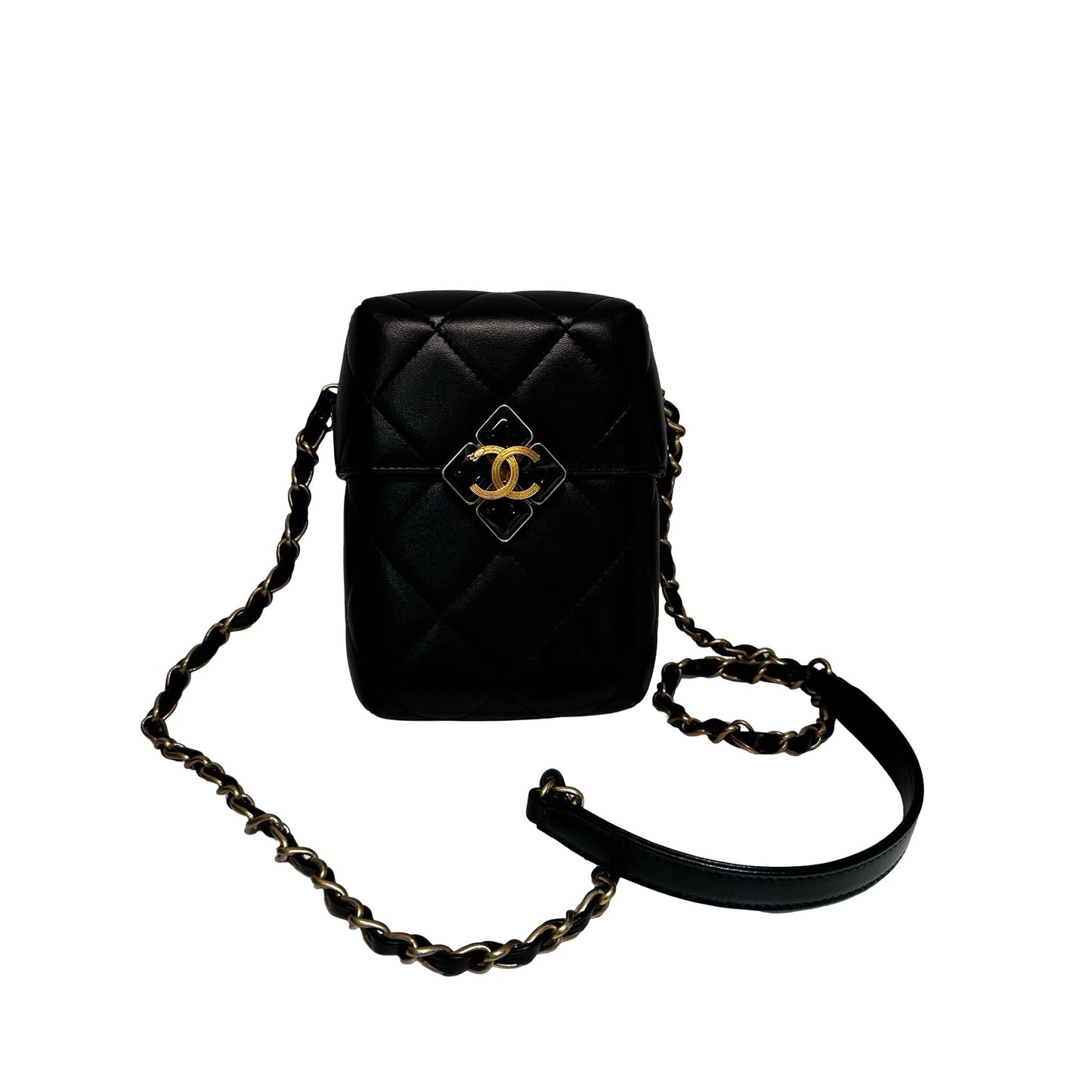 Used CHANEL Lambskin Leather Plexi Box Shoulder Bag Black GHW