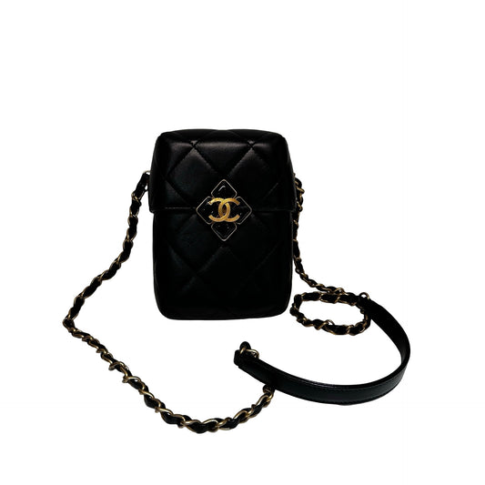 Used CHANEL Lambskin Leather Plexi Box Shoulder Bag Black GHW