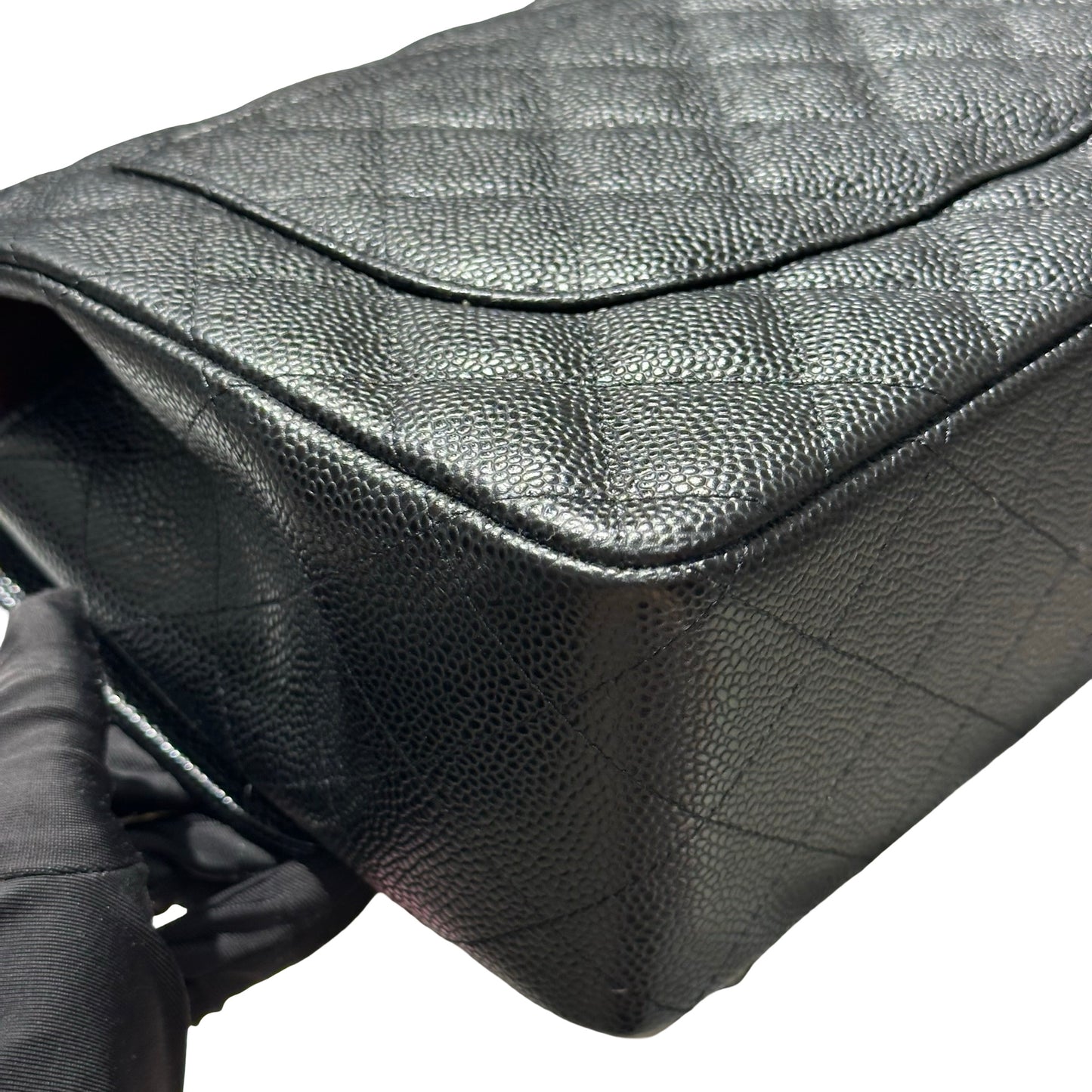 Used CHANEL Caviar Quilted Classic Flap Shoulder Bag Black Silver