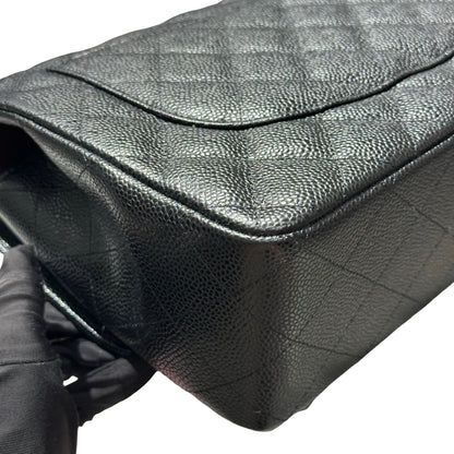 Used CHANEL Caviar Quilted Classic Flap Shoulder Bag Black Silver