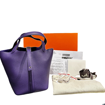 New Hermès Picotin 18 Bucket Bag Purple PHW X3