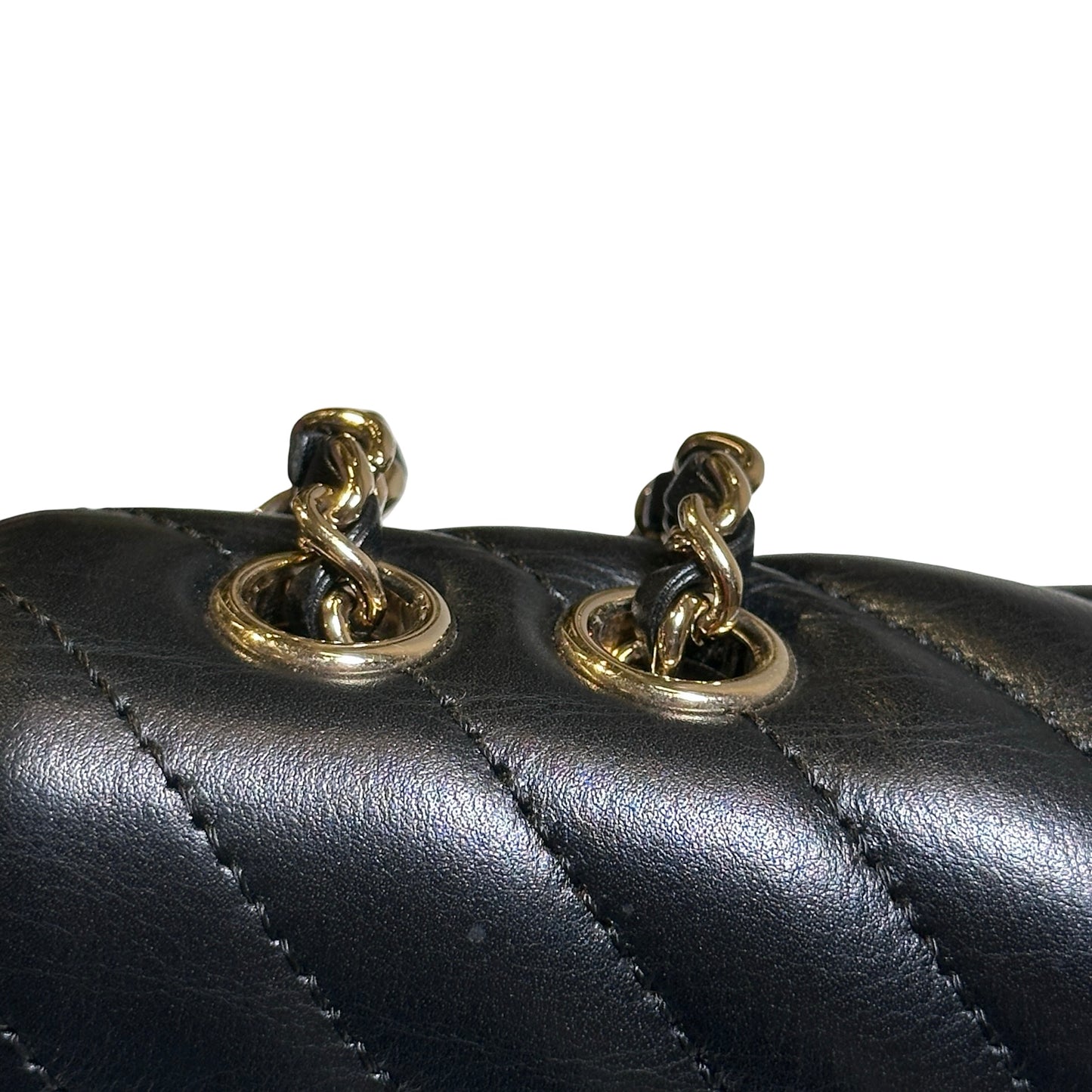 Used CHANEL Chevron Lambskin Chevron Flap Bag Chain Shoulder Bag Black Gold