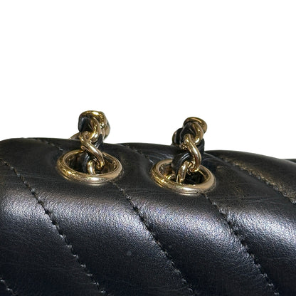 Used CHANEL Chevron Lambskin Chevron Flap Bag Chain Shoulder Bag Black Gold