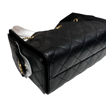 New CHANEL Caviar Leather 25 Mini Hobo Shoulder Bag Black GHW