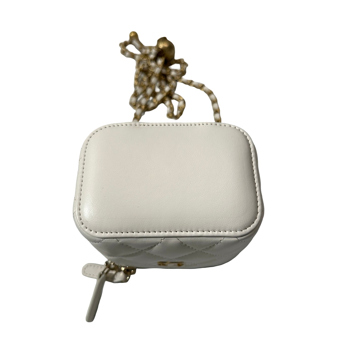 Used CHANEL Lambskin Leather Vanity Case White GHW