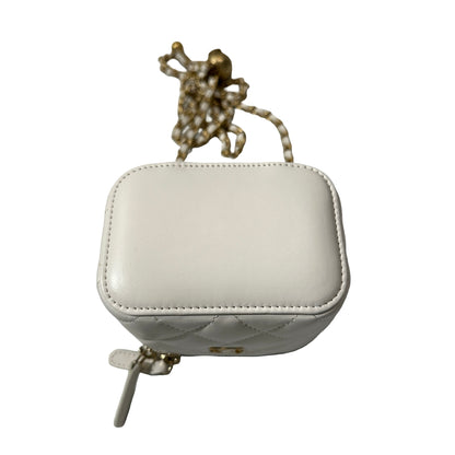 Used CHANEL Lambskin Leather Vanity Case White GHW