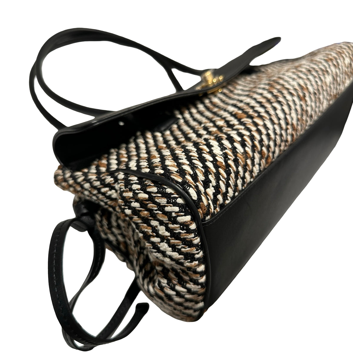 Used CHANEL Tweed Leather Suede Tweed and Leather CC Shoulder Bag Shoulder Bag Black Brown White