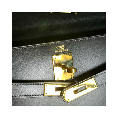 Used HERMES Box Calf Kelly 32 Handbag Black Gold