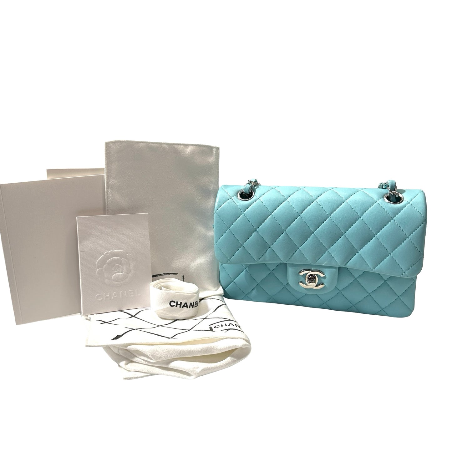 Used CHANEL Lambskin Leather CF 23 Shoulder Bag Blue PHW