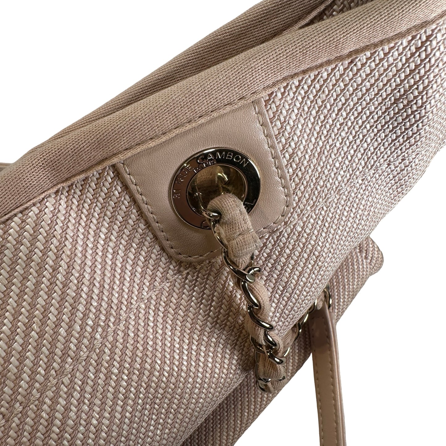 Used CHANEL Canvas Logo Deauville Tote Tote Bag Beige GHW