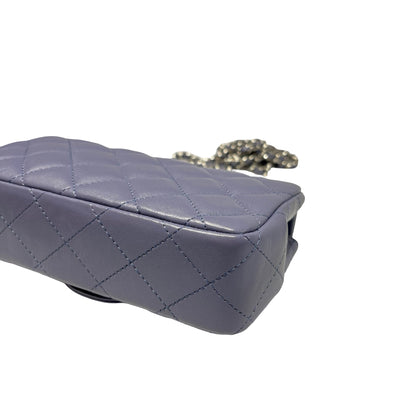 Used CHANEL Lambskin Leather Mini flap 17cm Cross Body Bag PHW Purple