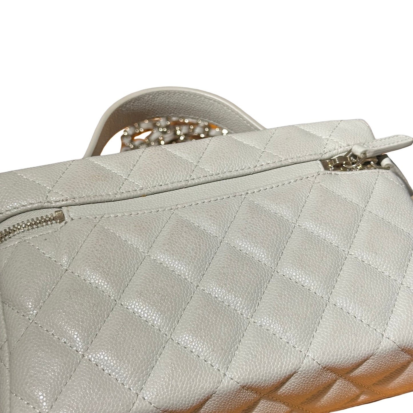 Used CHANEL Calfskin Leather Cross Body Bag Grey GHW